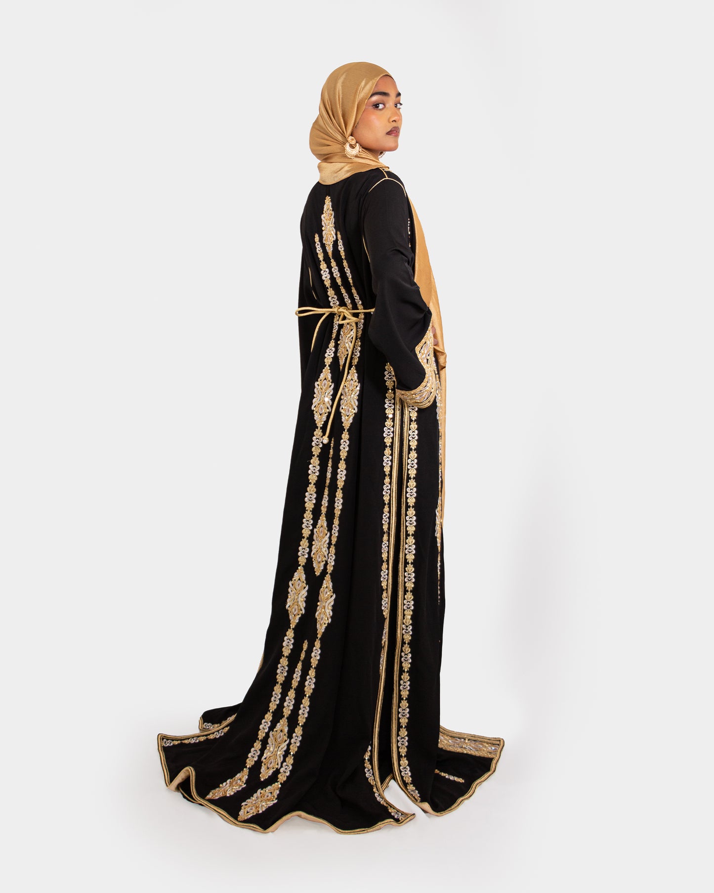 Black and Gold Embroidered Maxi Kaftan Dress