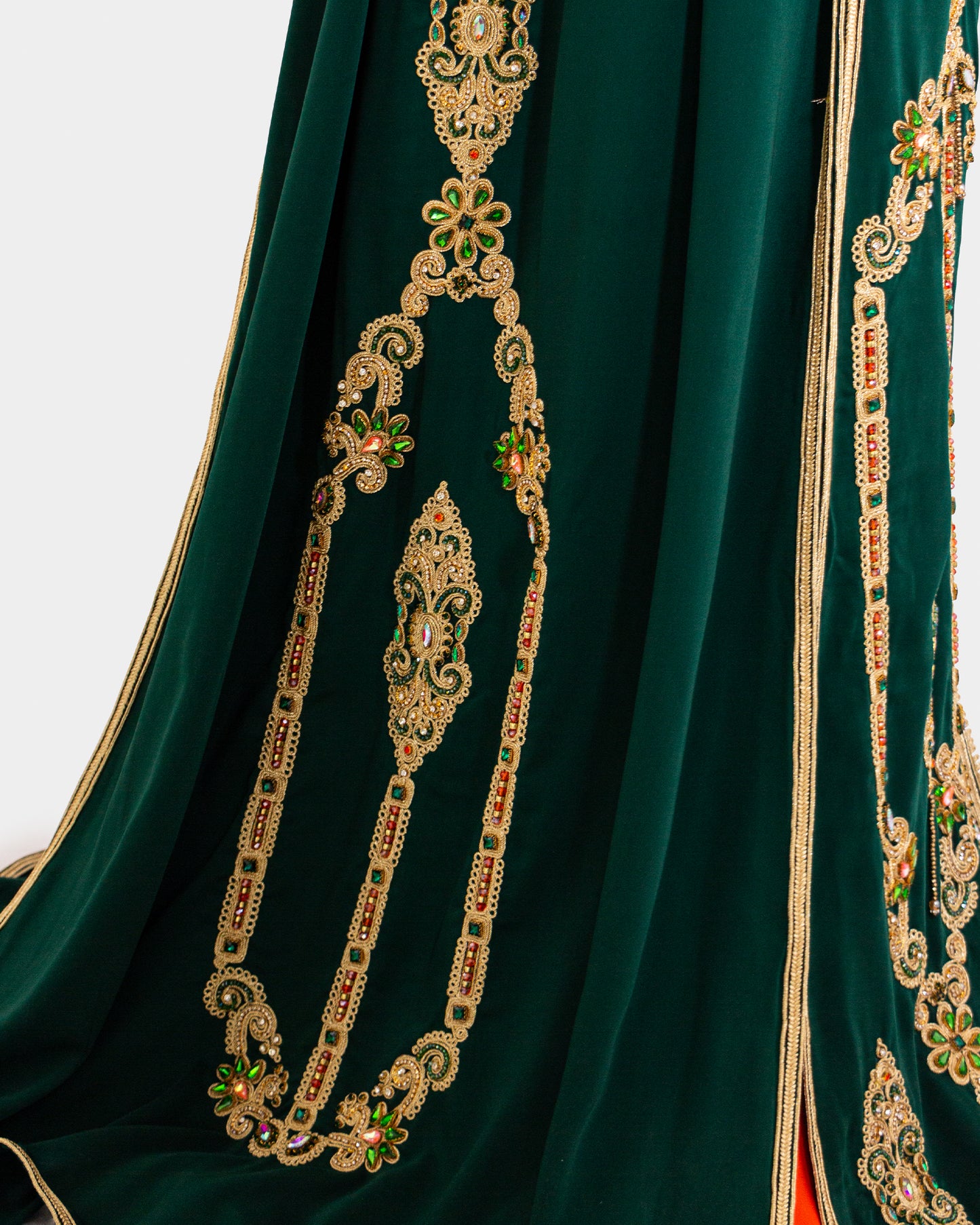 Green and Orange Embellished Maxi Kaftan Dress