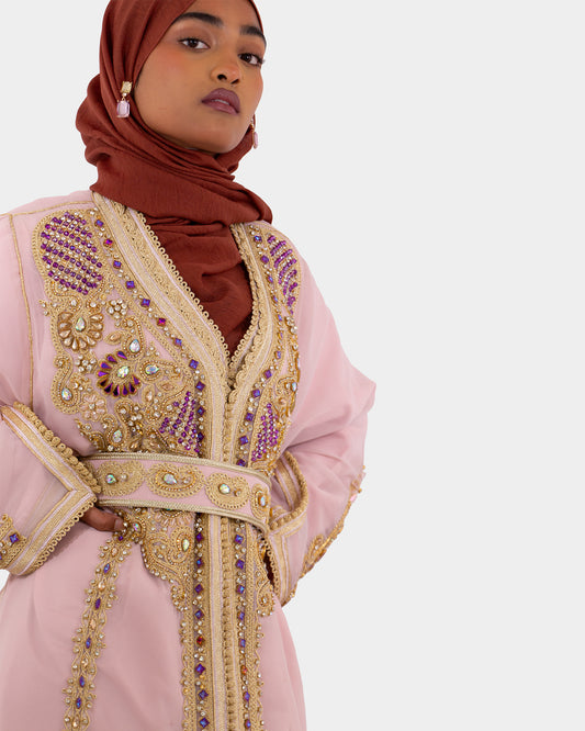 Pink Embellished Maxi Kaftan Dress