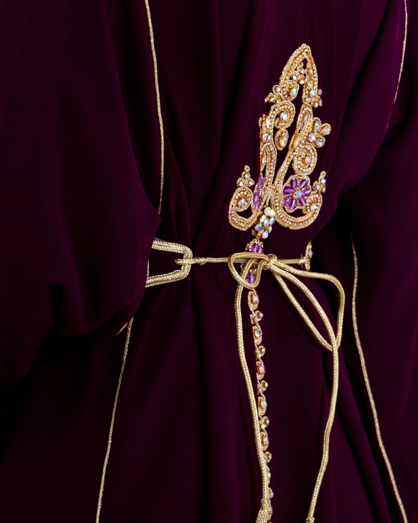 Purple and Gold Embellished Maxi Kaftan Dress