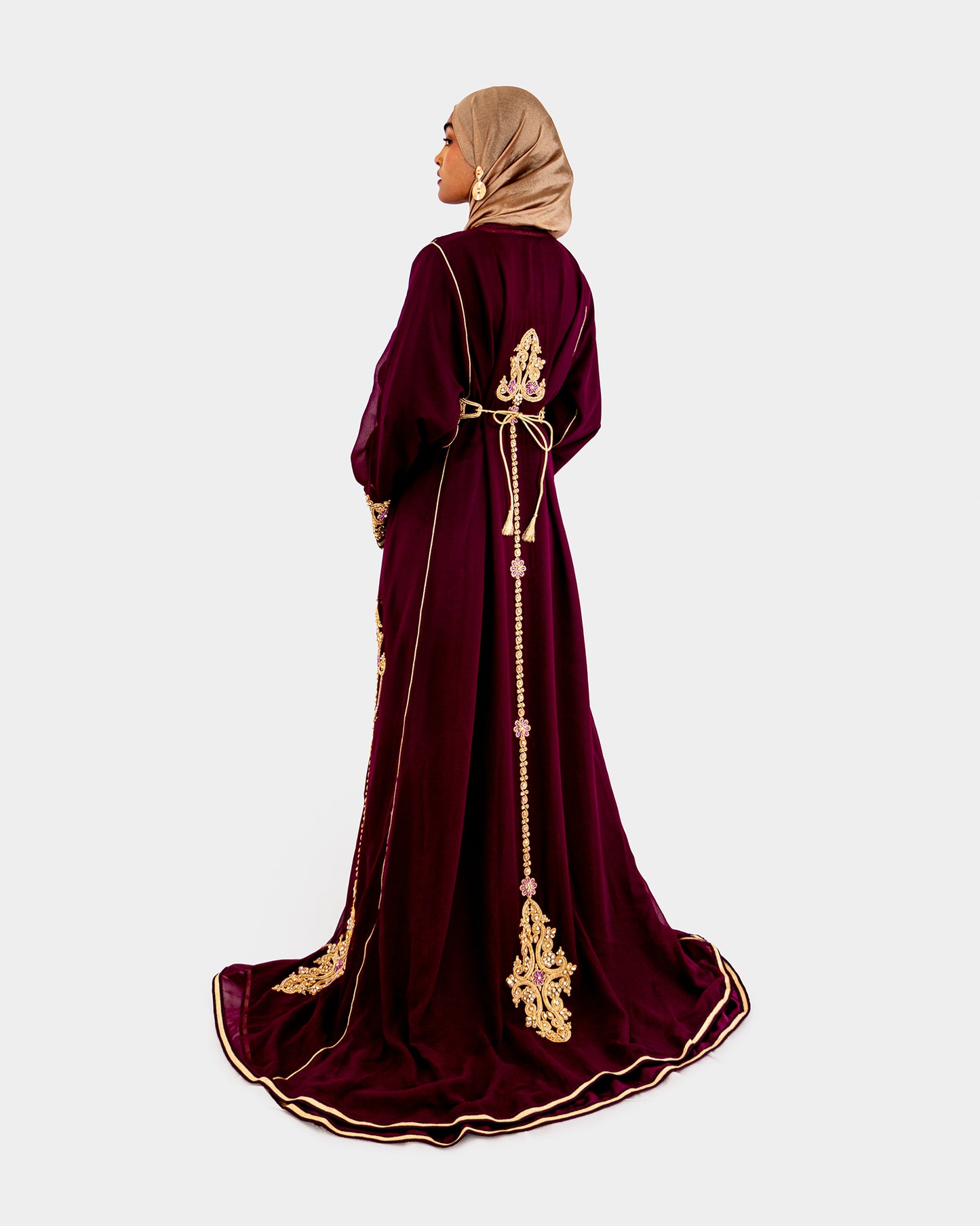 Purple and Gold Embellished Maxi Kaftan Dress