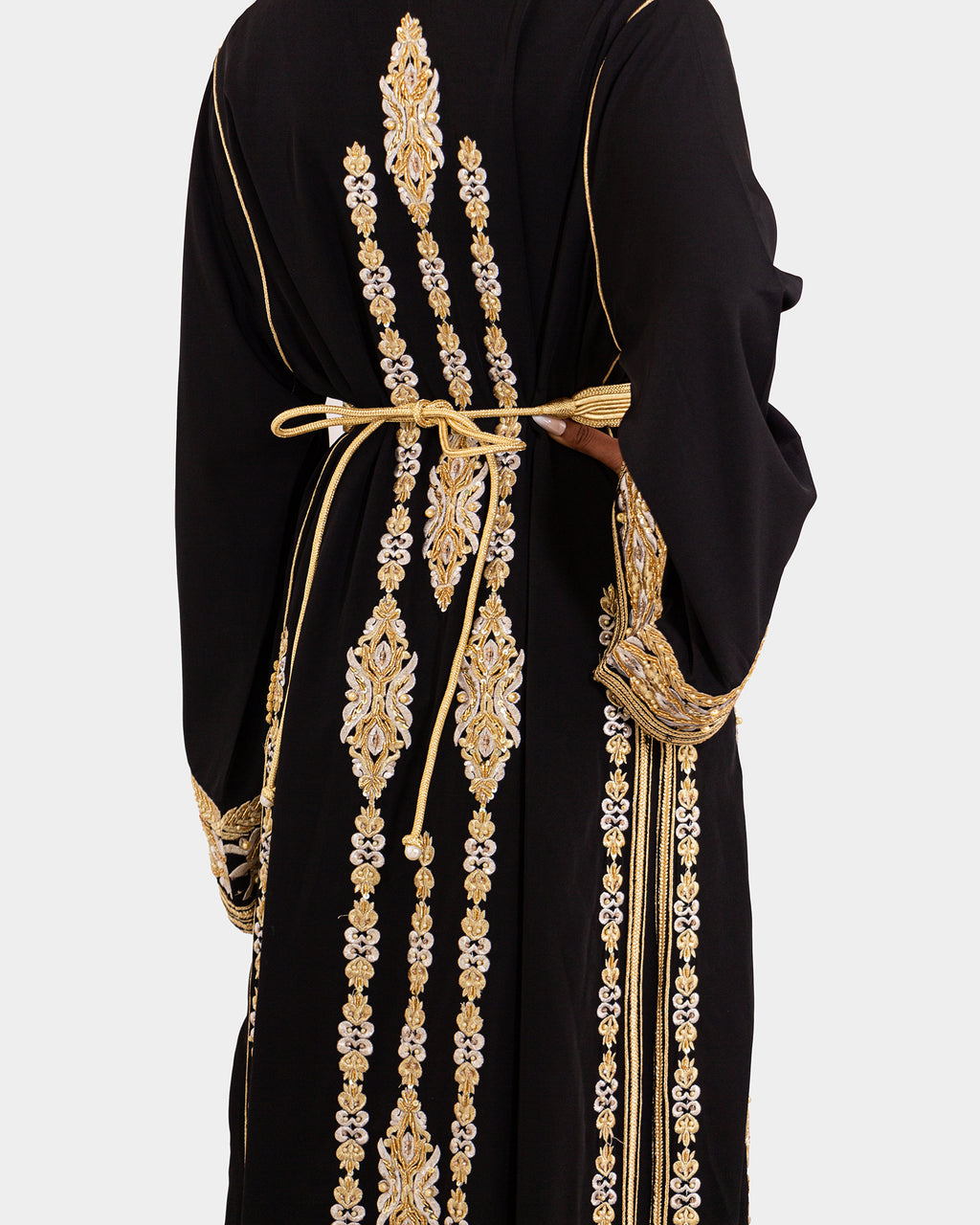 Black and Gold Embroidered Maxi Kaftan Dress