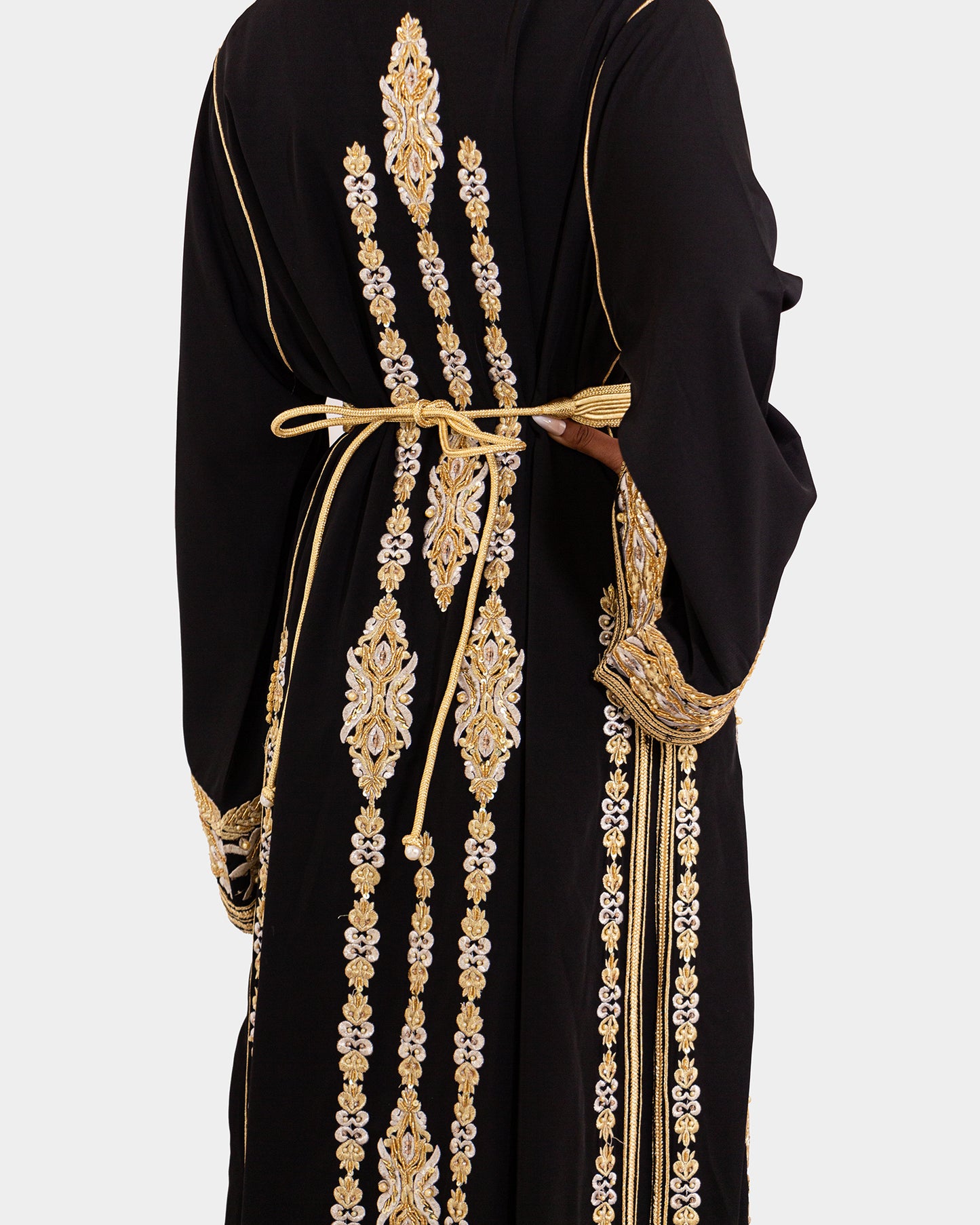 Black and Gold Embroidered Maxi Kaftan Dress