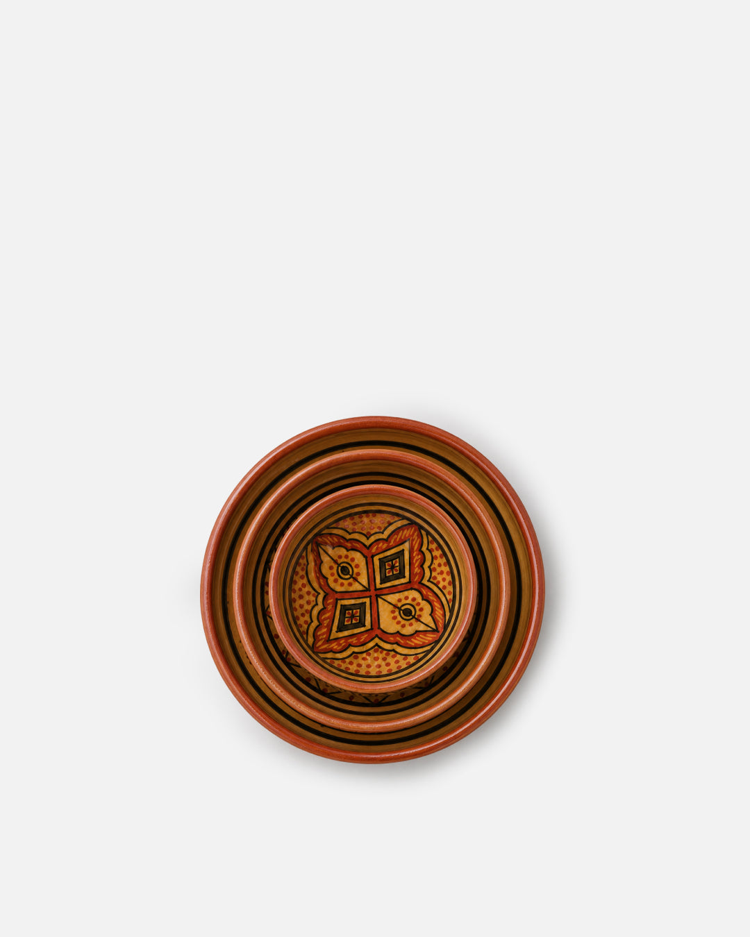 Terracotta Round Hand-Painted Geometric Star Ceramic Bowl Set