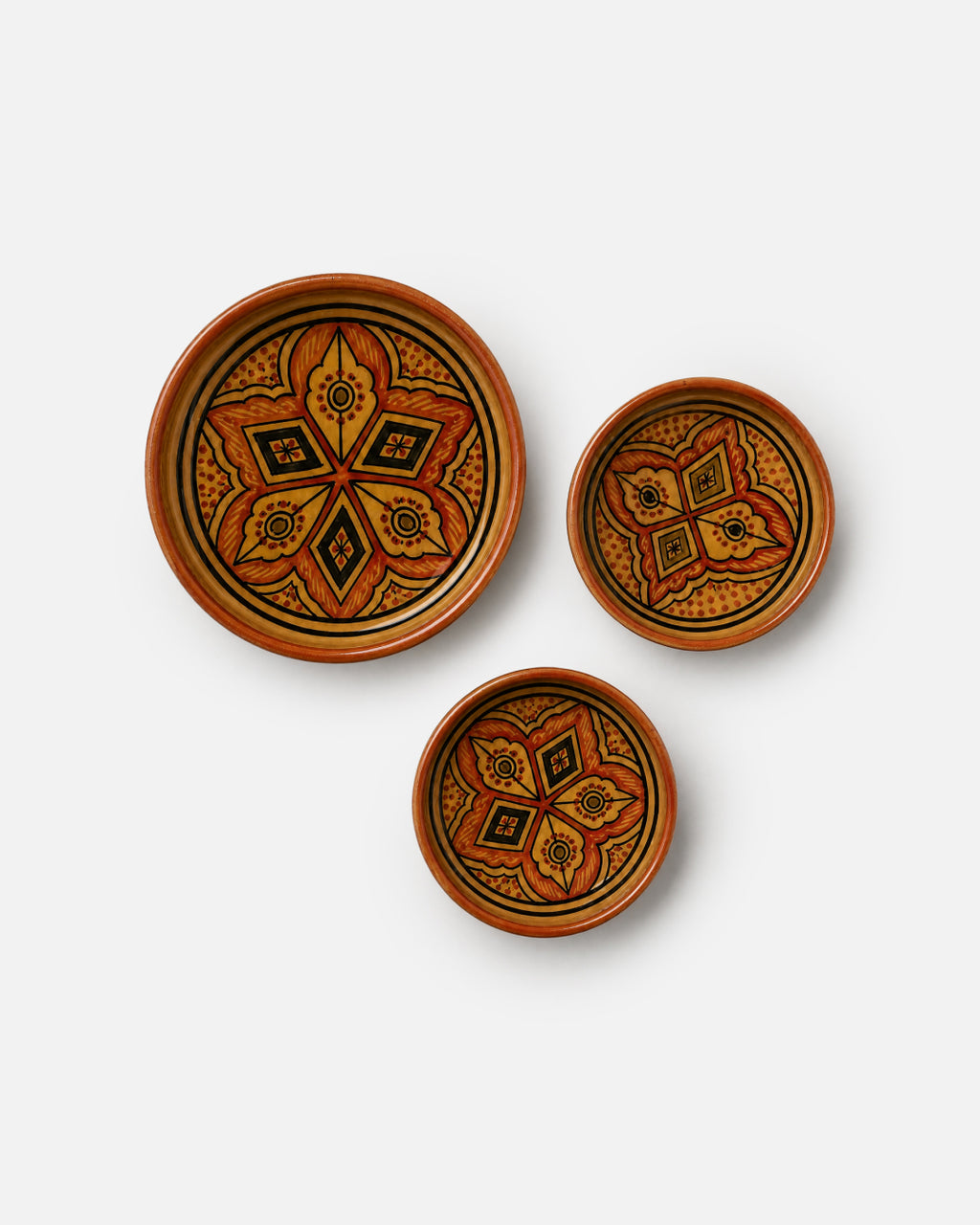 Terracotta Round Hand-Painted Geometric Star Ceramic Bowl Set