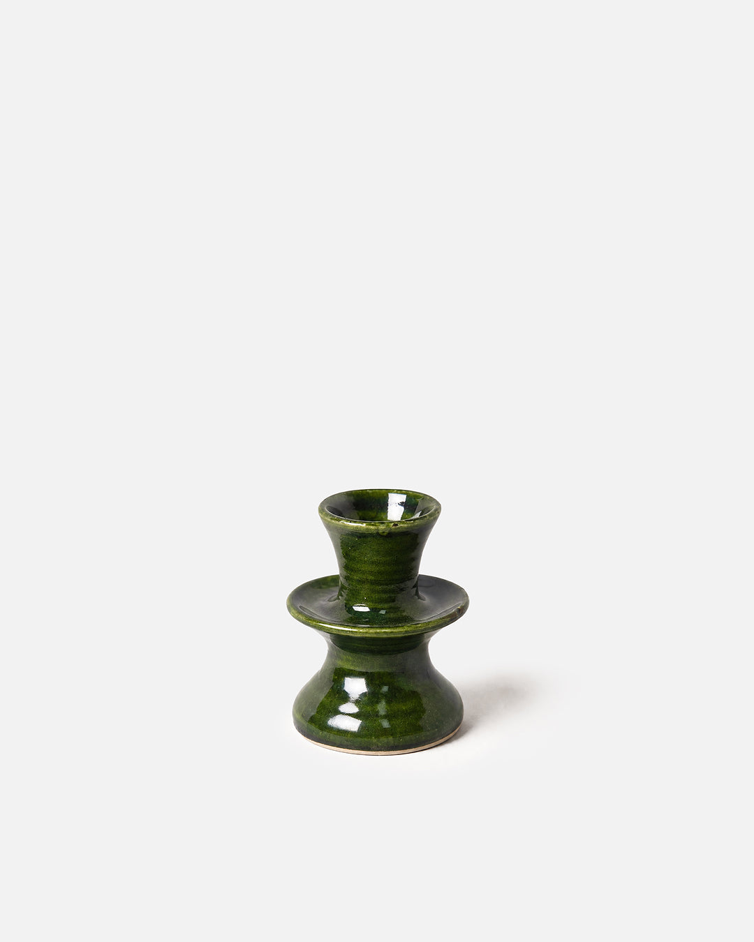 Forest Green Tiered Bobbin Glazed Ceramic Taper Candle Holder
