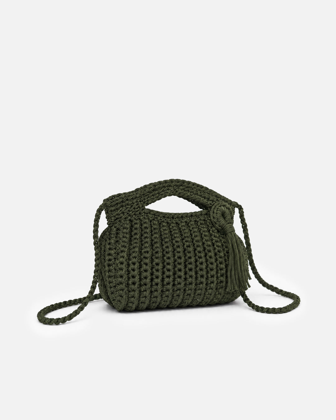 Forest Green Ribbed Dumpling Macramé Crossbody Bag
