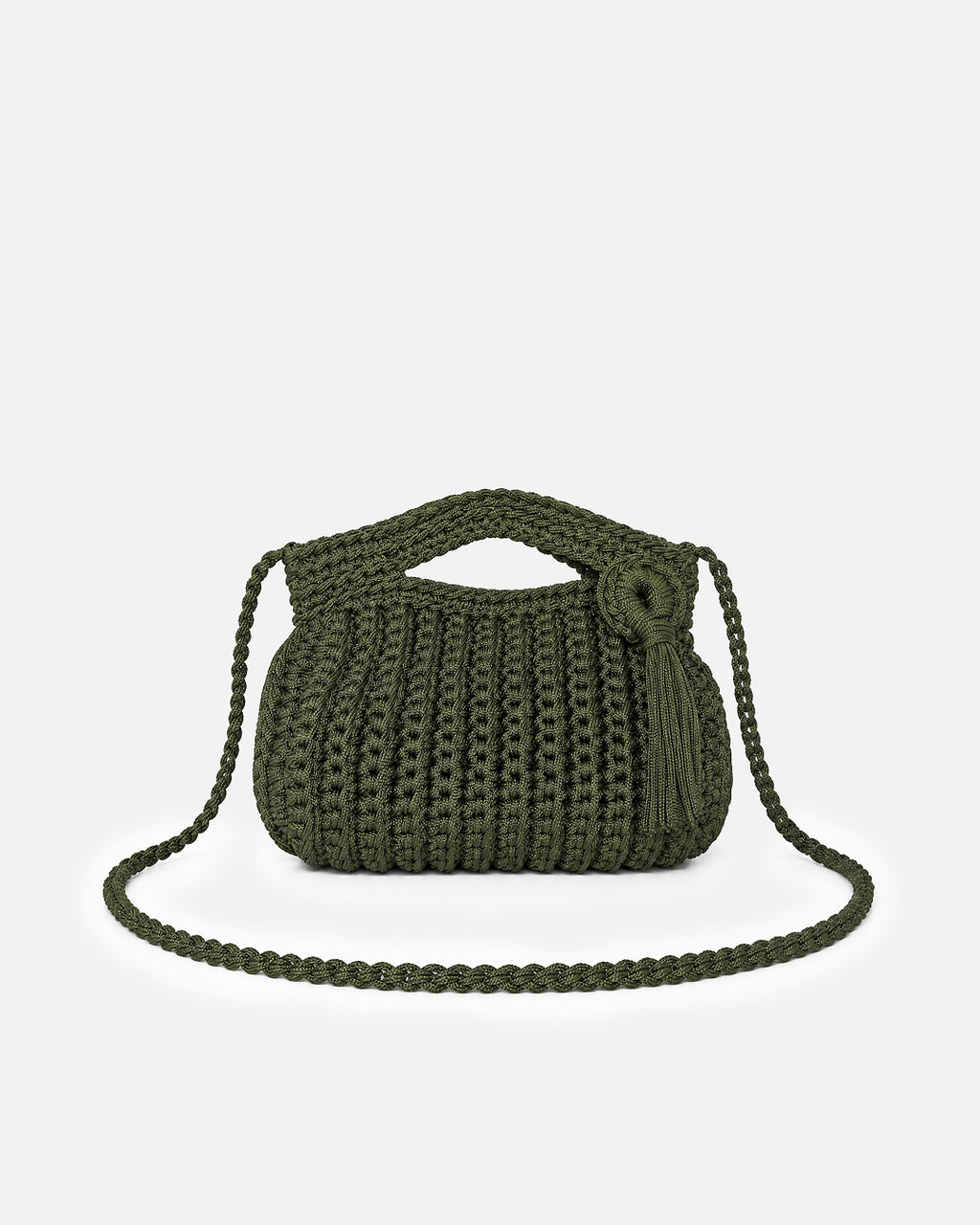 Forest Green Ribbed Dumpling Macramé Crossbody Bag