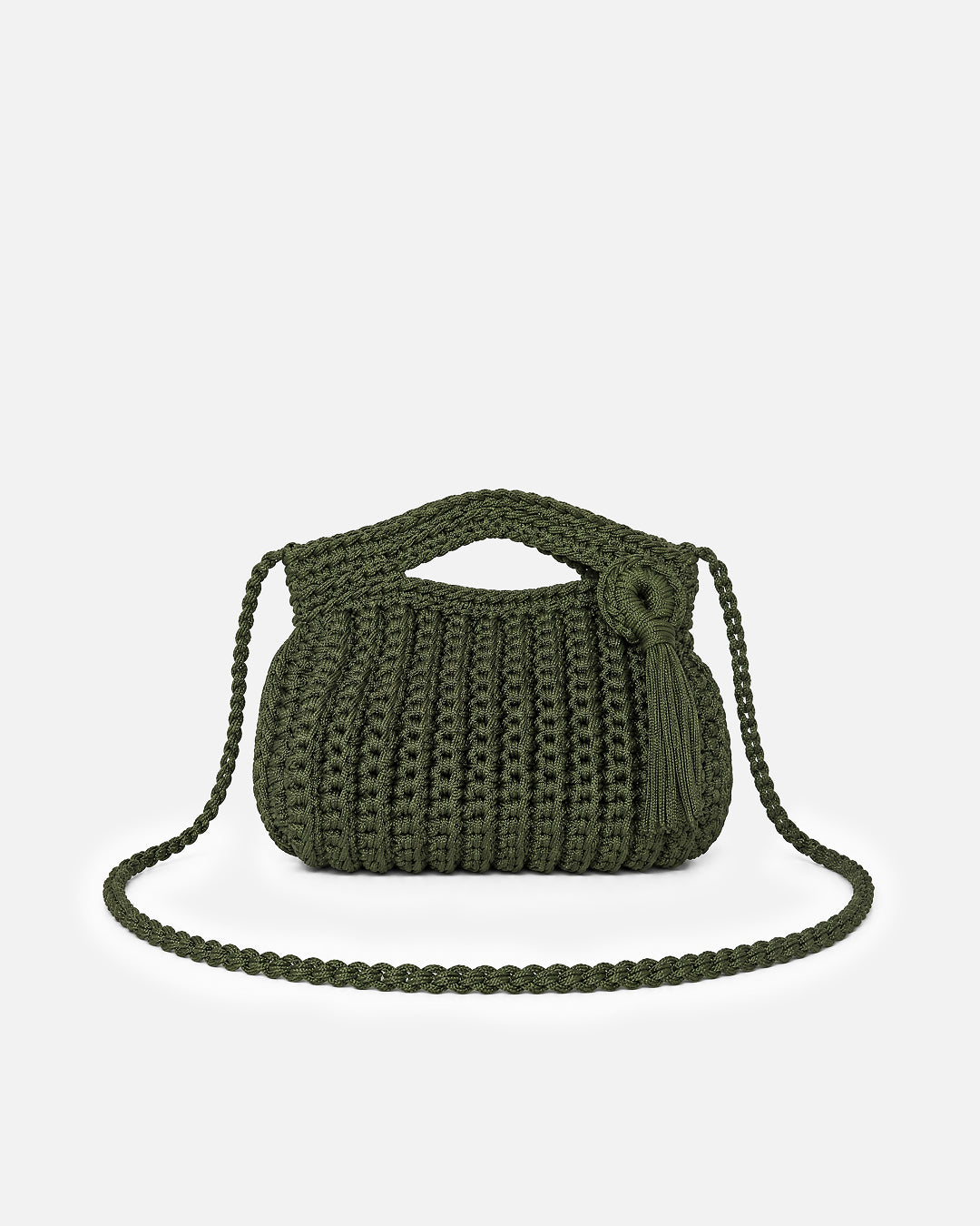 Forest Green Ribbed Dumpling Macramé Crossbody Bag