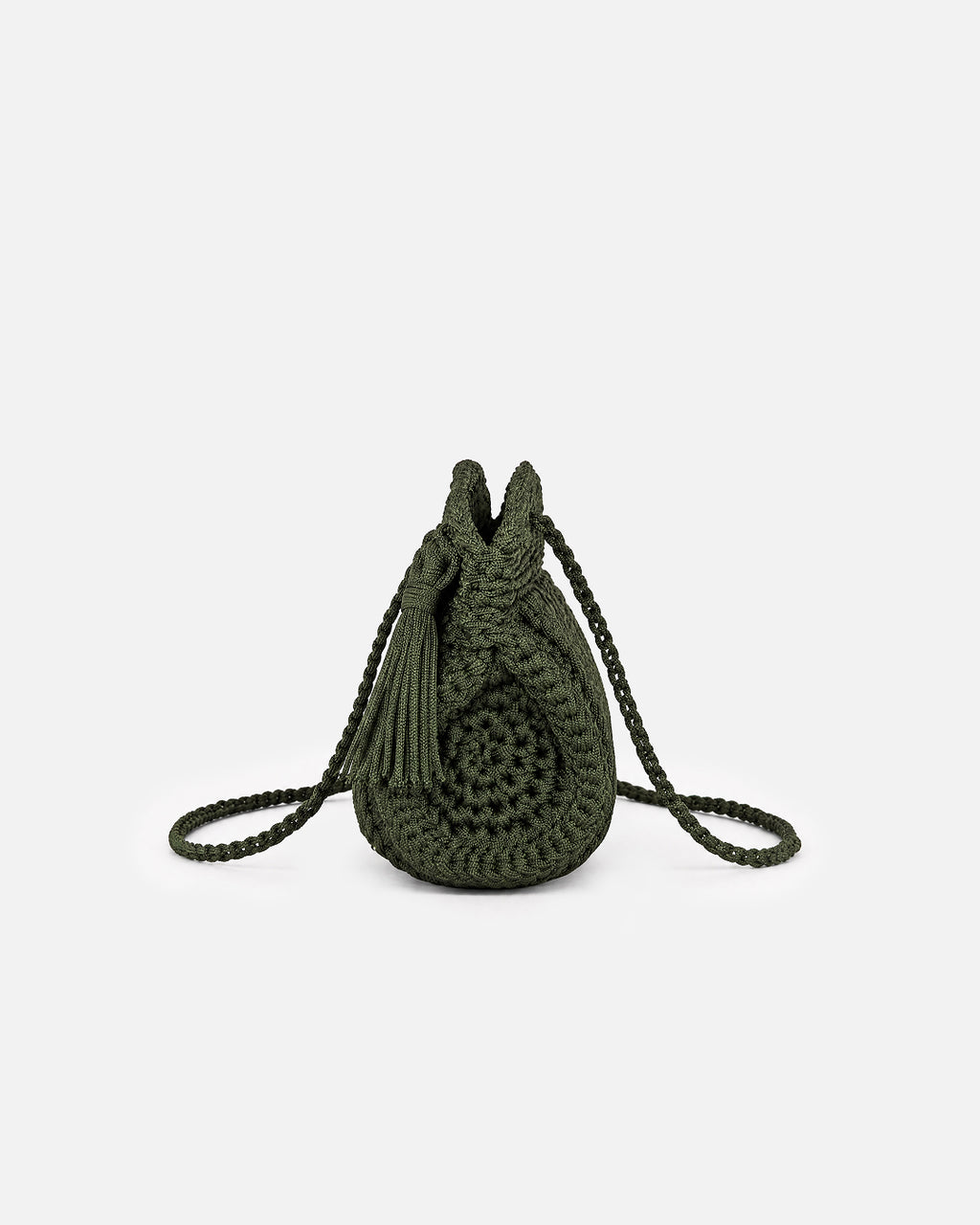 Forest Green Ribbed Dumpling Macramé Crossbody Bag