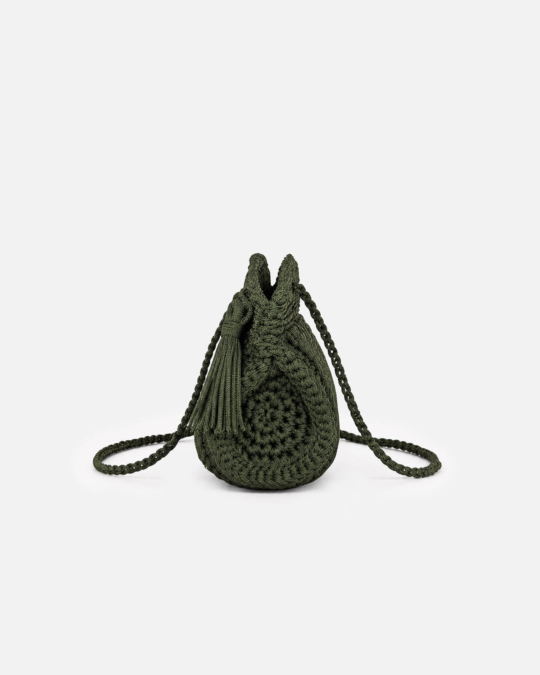 Forest Green Ribbed Dumpling Macramé Crossbody Bag