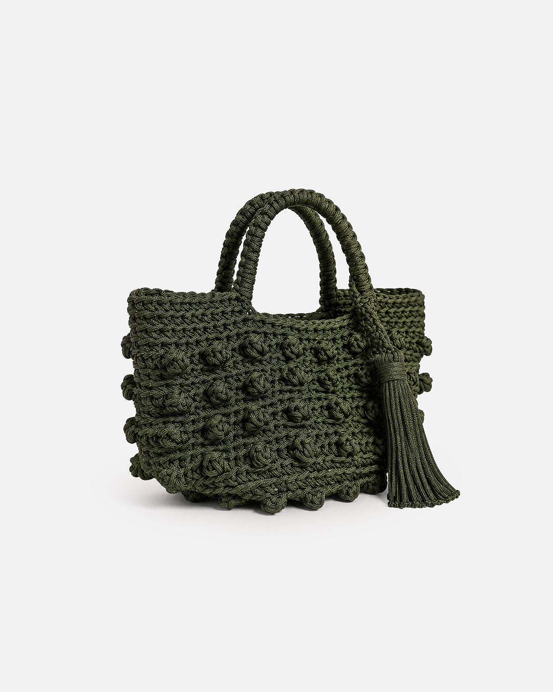 Forest Green Bobble Knot Macramé Tote Bag