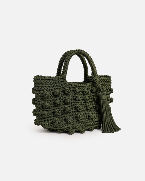 Forest Green Bobble Knot Macramé Tote Bag