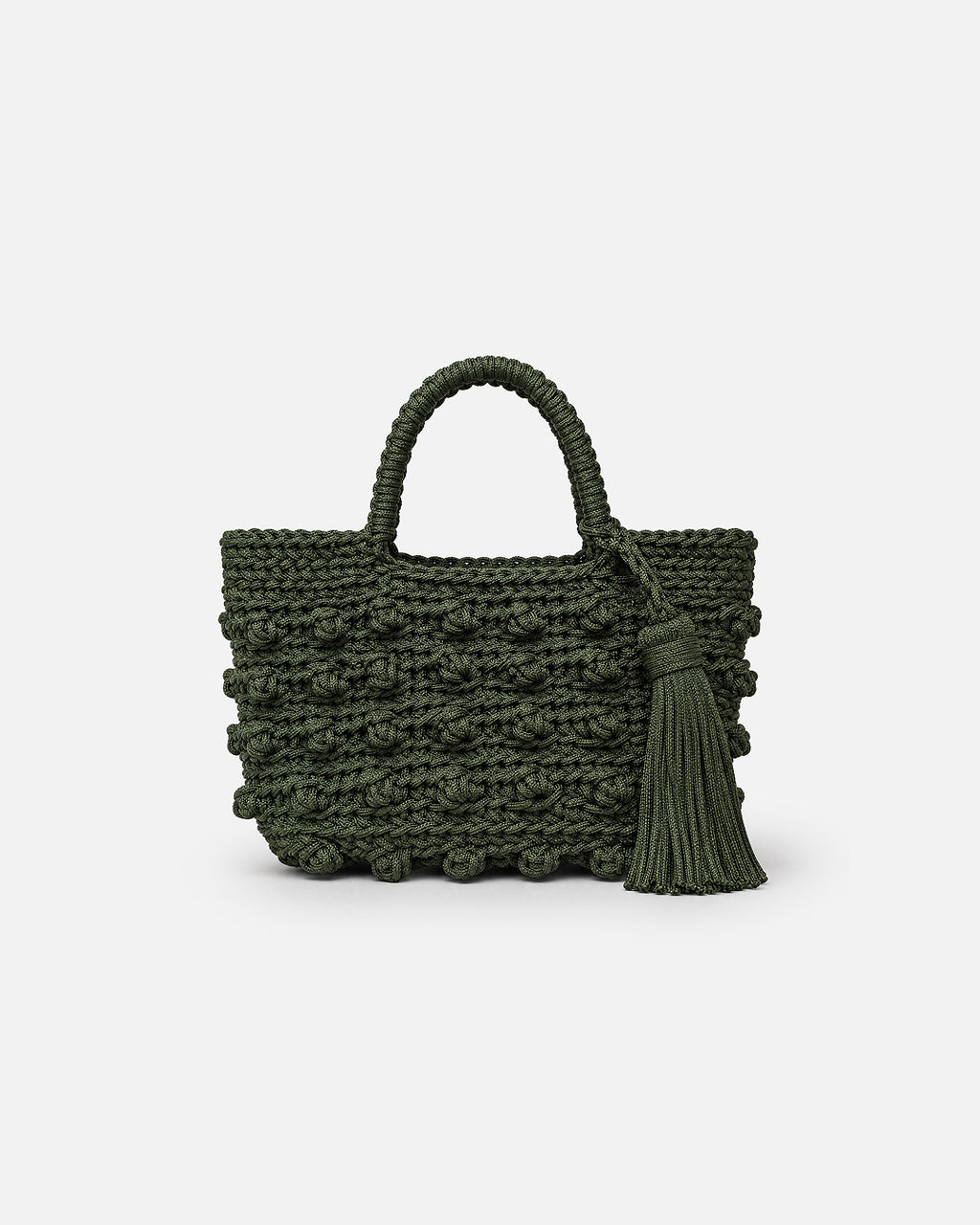 Forest Green Bobble Knot Macramé Tote Bag