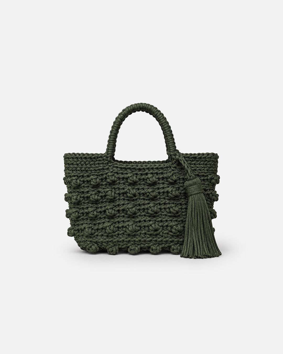 Forest Green Bobble Knot Macramé Tote Bag