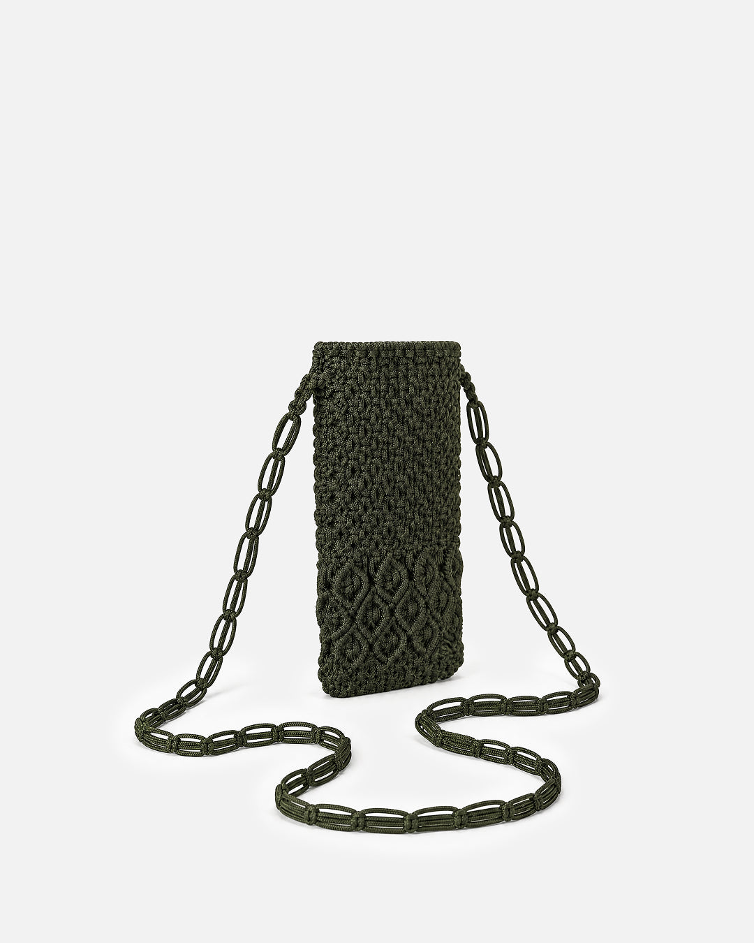 Forest Green Diamond Lattice Macramé Phone Bag