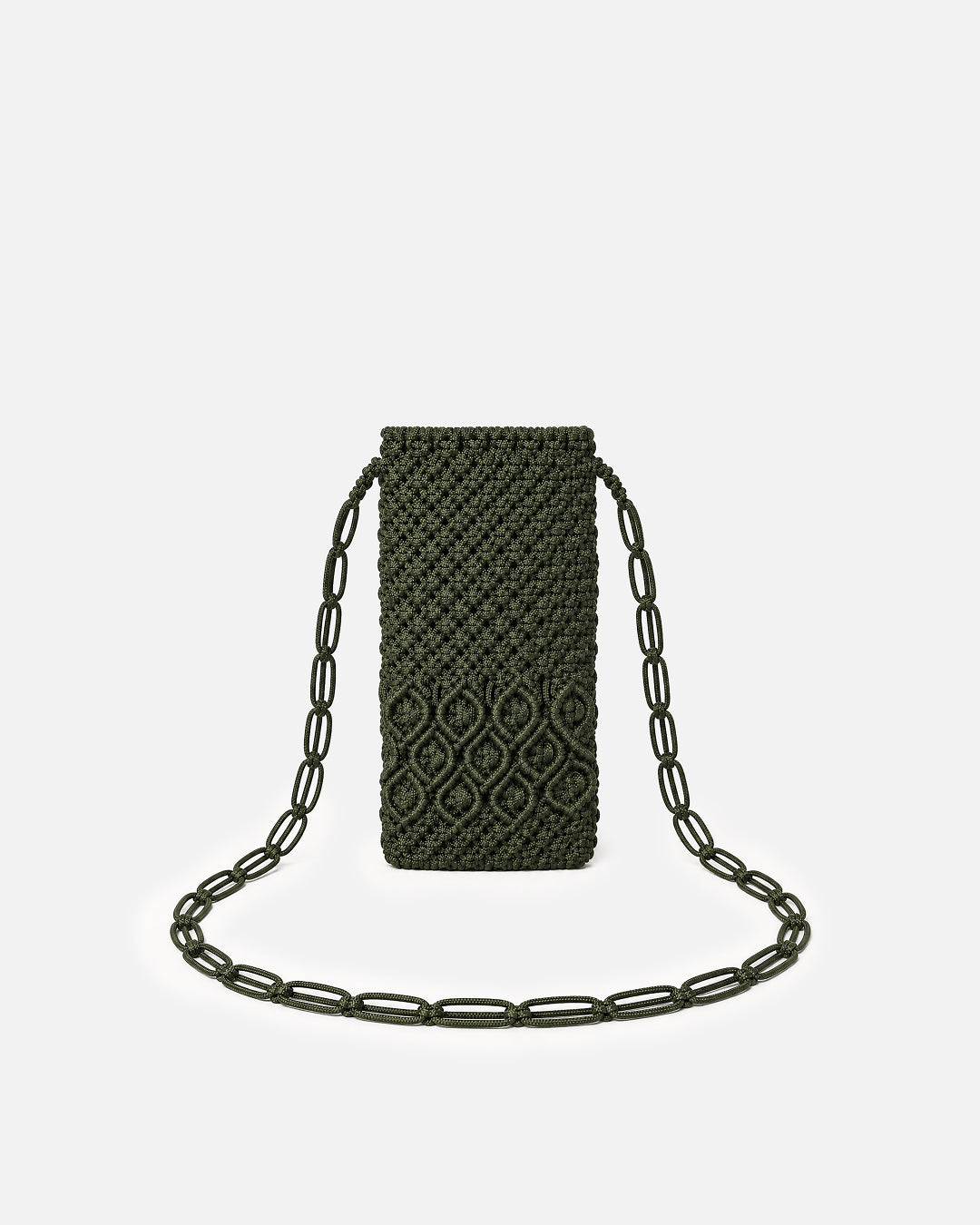 Forest Green Diamond Lattice Macramé Phone Bag