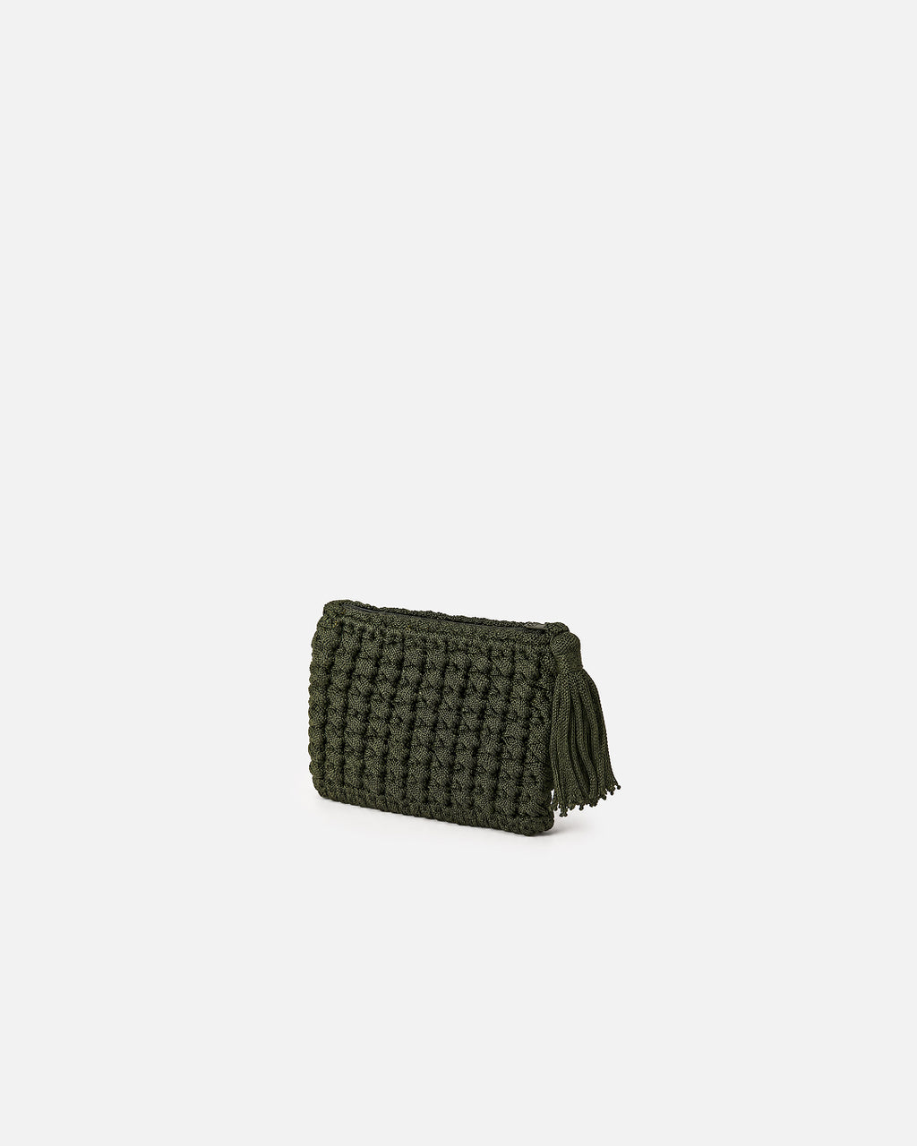 Forest Green Square Knot Macramé Zip Pouch