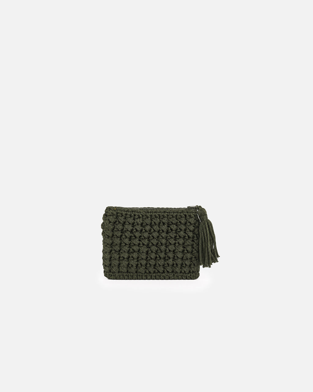 Forest Green Square Knot Macramé Zip Pouch