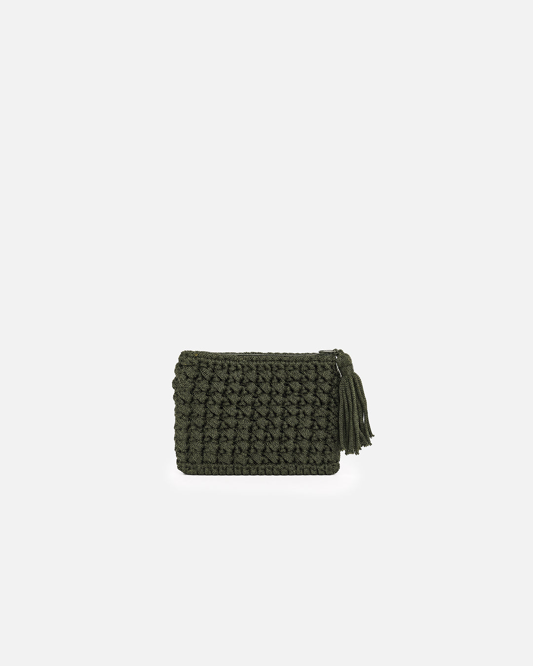Forest Green Square Knot Macramé Zip Pouch