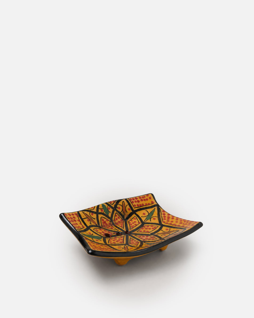 Yellow Concave Hexagonal Hand-Painted Star Ceramic Soap Dish