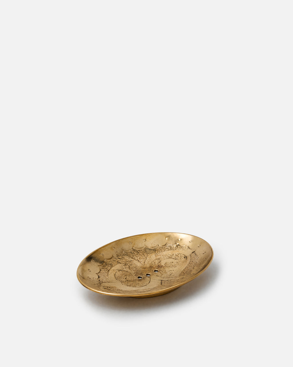 Gold Oval Engraved Floral Yellow Copper Soap Dish