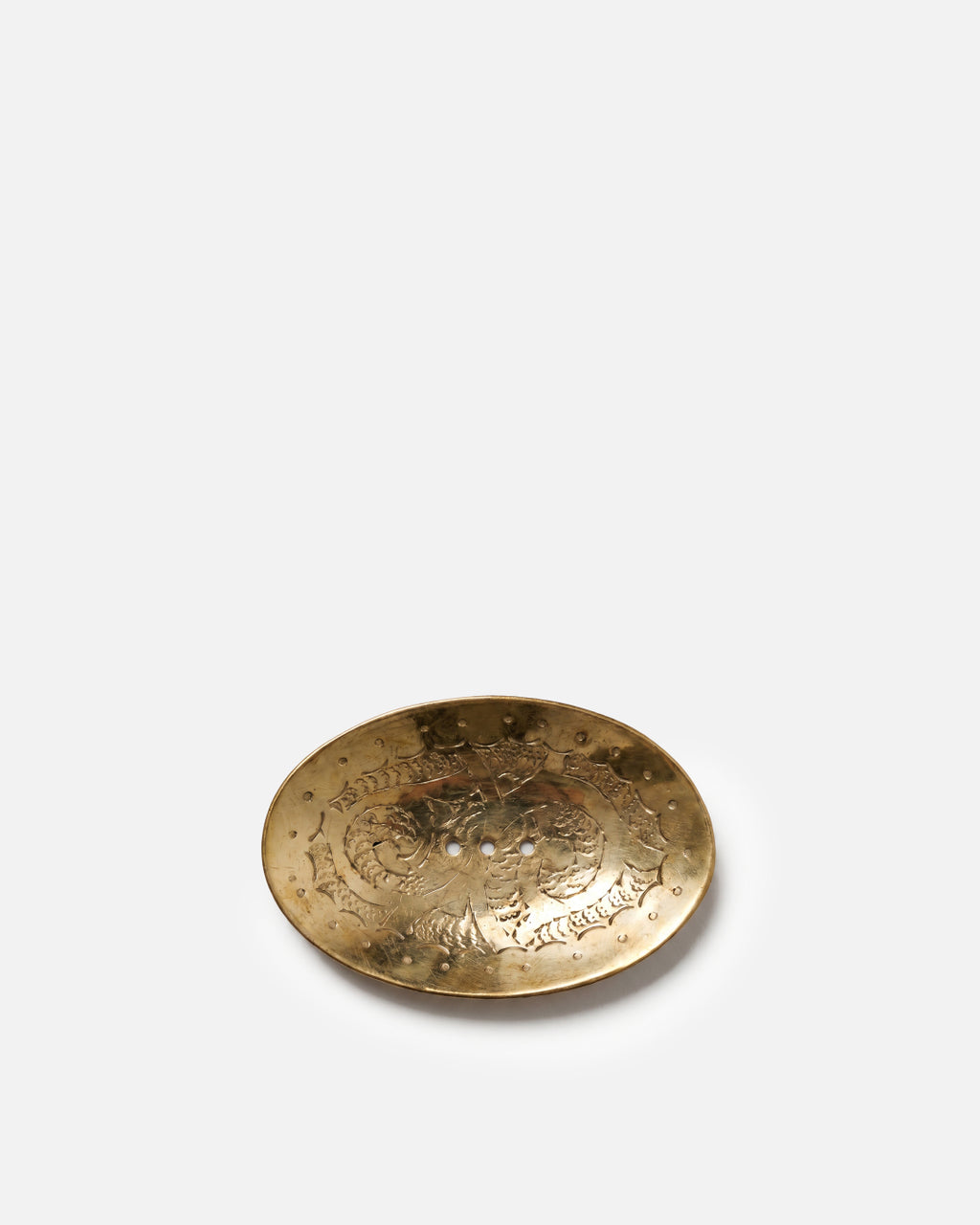 Gold Oval Engraved Floral Yellow Copper Soap Dish