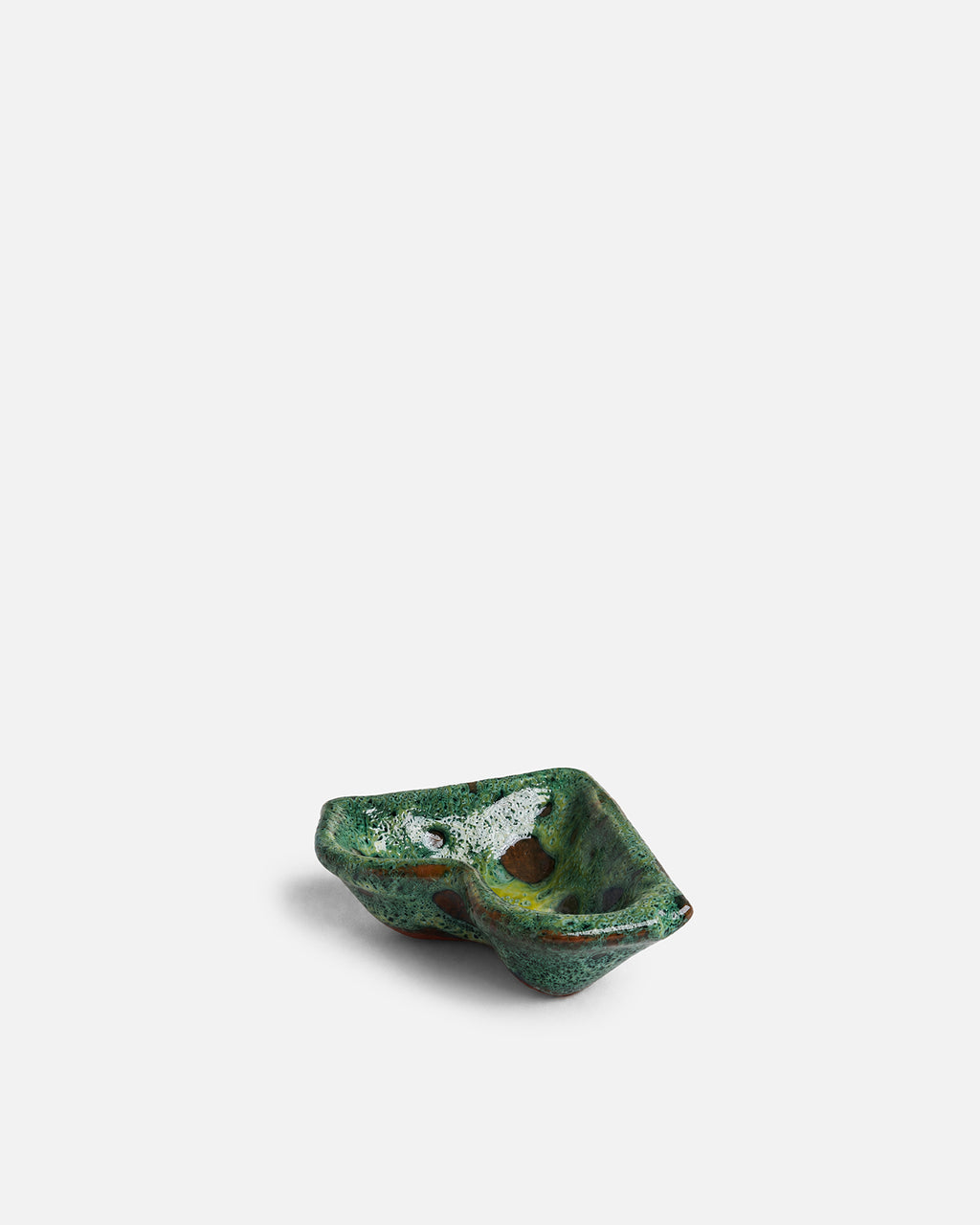 Green and Yellow Freeform Angular Volcanic Glaze Ceramic Trinket Dish