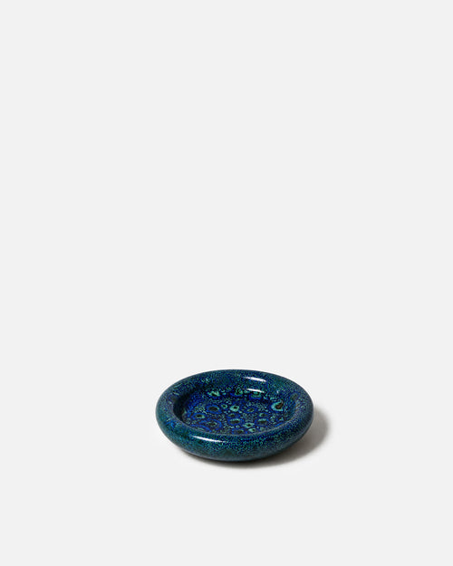 Cobalt Blue Round Volcanic Speckled Glaze Ceramic Trinket Dish