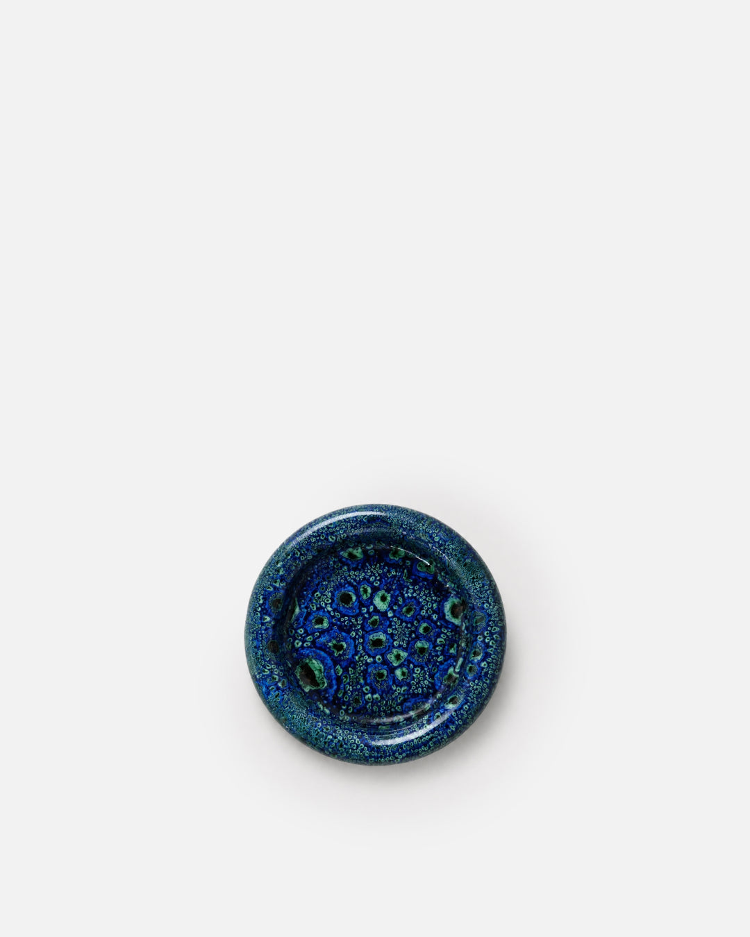 Cobalt Blue Round Volcanic Speckled Glaze Ceramic Trinket Dish