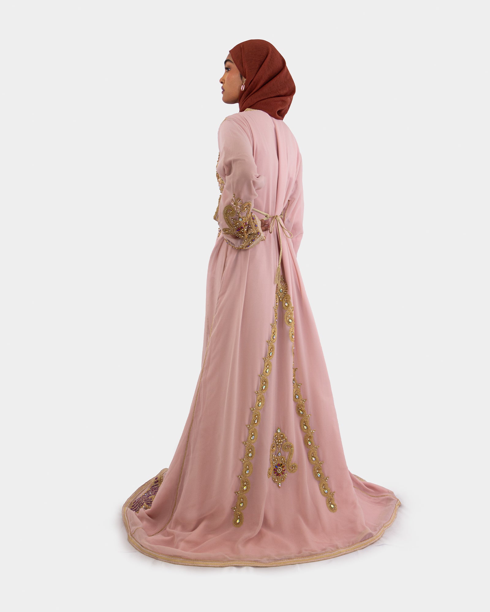 Pink Embellished Maxi Kaftan Dress