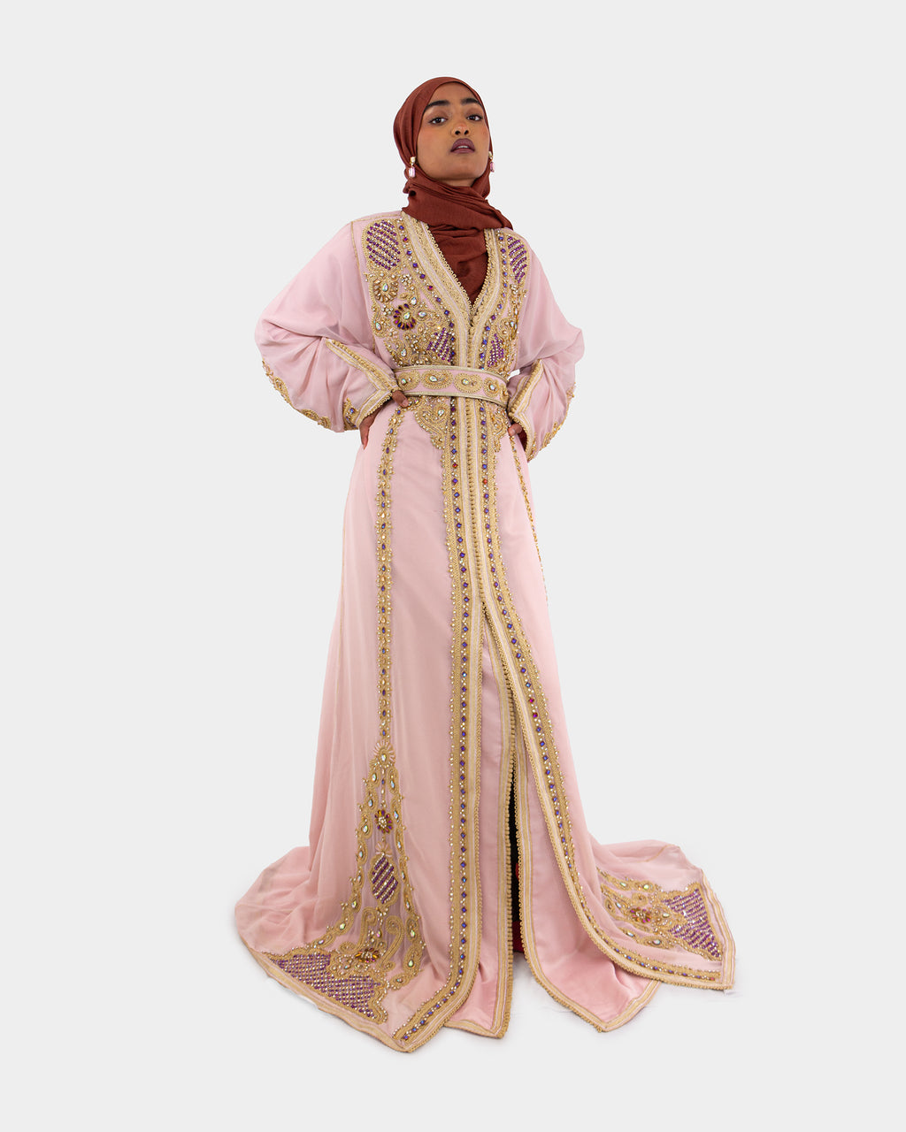 Pink Embellished Maxi Kaftan Dress